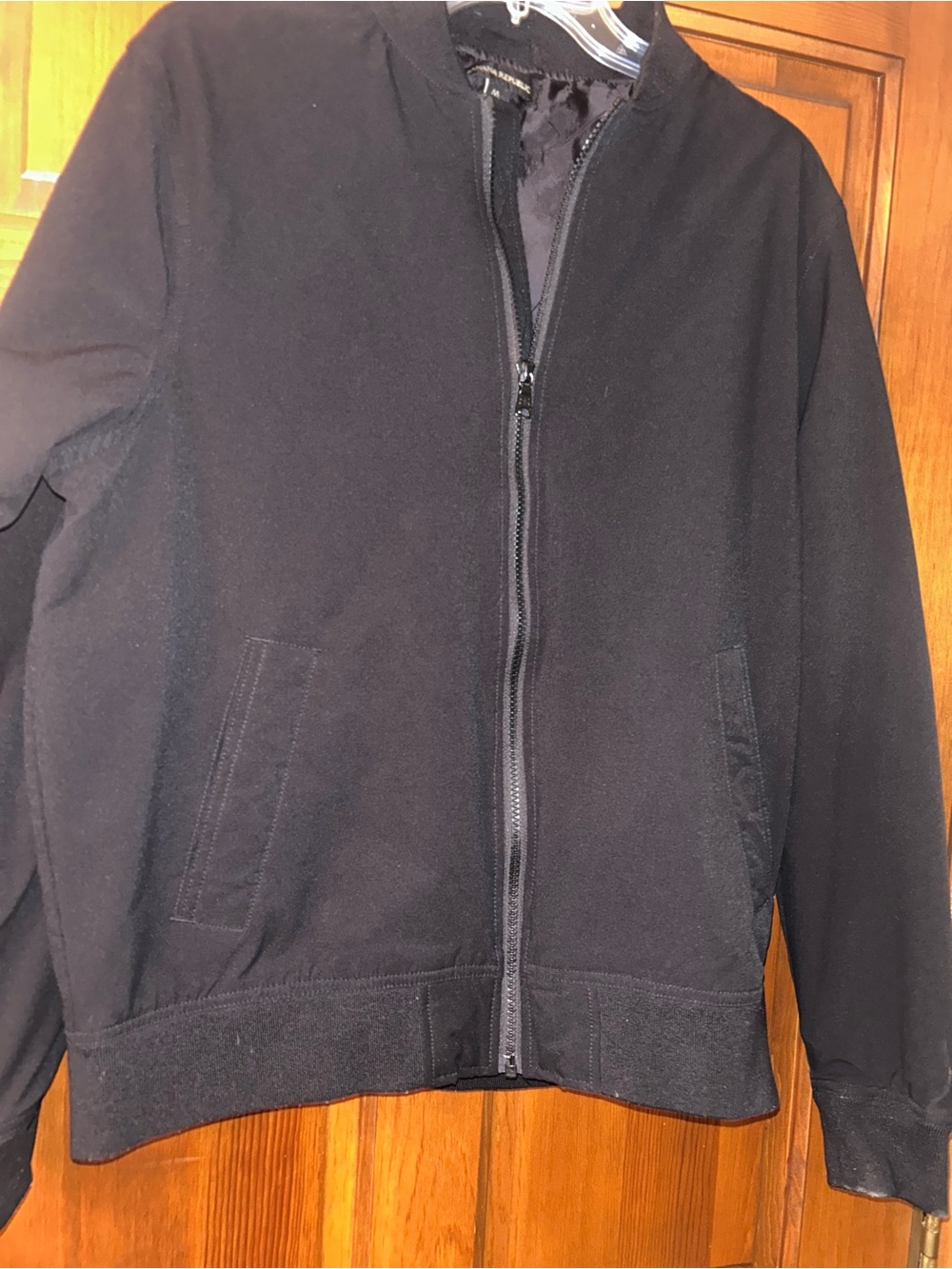 BANANA REPUBLIC MENS varsity style zip jacket. Black size medium. Nice!
